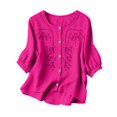 thumbnail image 1 of Short Sleeve Tops for Women Casual Round Neck Down 3/4 Lenght Summer Womens Tshirts Hot Pink XXL, 1 of 9