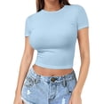 thumbnail image 1 of Short Sleeve Tops for Women Crop T-Shirt Girls Pullover Top Thin Round Neck Fashion Short Sleeves Summer Tops for Women, 1 of 4