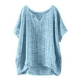thumbnail image 1 of Short Sleeve Tops for Women Fashion Casual Loose Linen Top Breathable Summer Shirts Light blue XXXXL, 1 of 6
