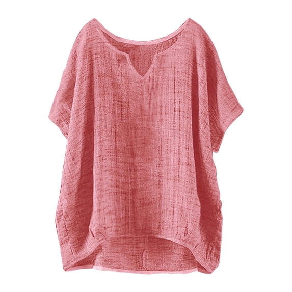 Short Sleeve Tops for Women Fashion Casual Loose Linen Top Breathable Summer Shirts Pink XXXXL