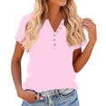 thumbnail image 1 of Short Sleeve Tops for Women Henley Neck Button Down Casual Solid Tees Tops 2026 Summer Loose Fit Shirts Pink 3XL, 1 of 5