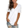 thumbnail image 1 of Short Sleeve Tops for Women Lace V Neck Casual Lightweight Shirts Short Sleeve Summer Loose fitted Basic Tunic Tee Tops Womens Clothes, 1 of 7