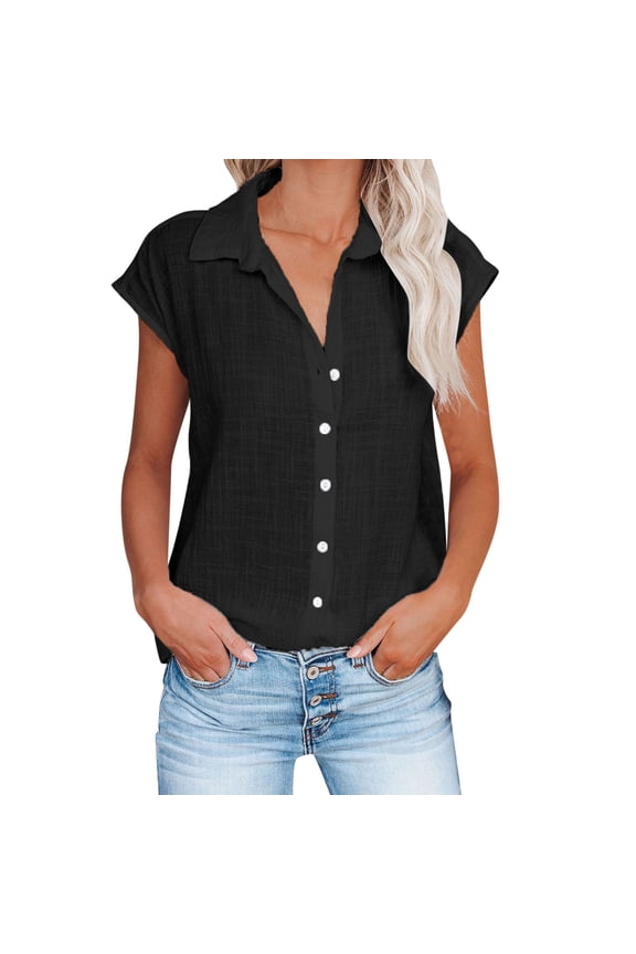 Short Sleeve Tops for Women Ladies Casual Solid Color Breathable Single Breasted Shirts Crew Neck Fashion Casual T Shirts For Women