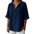 thumbnail image 1 of Short Sleeve Tops for Women Mid Sleeve Neck Button Solid Daily Casual Blouse Cute Summer Tops, 1 of 4