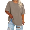 thumbnail image 1 of Short Sleeve Tops for Women Plus Size Crew Neck Fashion T-Shirt Summer Lightweight Basic Tee ,Beige,3XL, 1 of 5