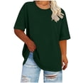 thumbnail image 1 of Short Sleeve Tops for Women Plus Size Crew Neck Fashion T-Shirt Summer Lightweight Basic Tee ,Green,XL, 1 of 5