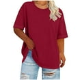 thumbnail image 1 of Short Sleeve Tops for Women Plus Size Crew Neck Fashion T-Shirt Summer Lightweight Basic Tee ,Red,4XL, 1 of 5