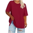 thumbnail image 1 of Short Sleeve Tops for Women Plus Size Crew Neck Fashion T-Shirt Summer Lightweight Basic Tee ,Red,XL, 1 of 5