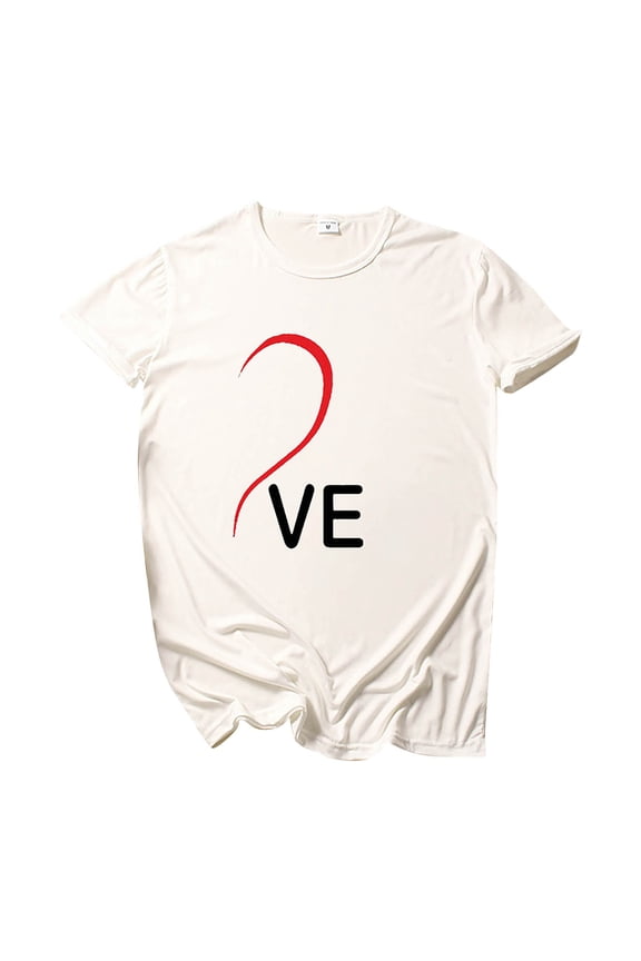 Short Sleeve Tops for Women Red Combination Letter Couple Show Love Crew Neck Casual Fashion Womens Blouses