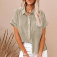thumbnail image 1 of Short Sleeve Tops for Women Shirts for Women Summer Casual Cotton Linen Short Sleeve T Shirt Loose Fit Button Down Lapel Solid Color Tees, 1 of 6