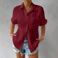 thumbnail image 1 of Short Sleeve Tops for Women Shirts for Women Summer Casual Cotton Linen Short Sleeve T Shirt Loose Fit Button Down Lapel Solid Color Tees, 1 of 6