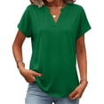 thumbnail image 1 of Short Sleeve Tops for Women Solid Color V Neck Tops 2026 Summer Casual Shirts Work Blouses Business Tunic Top Green S, 1 of 7