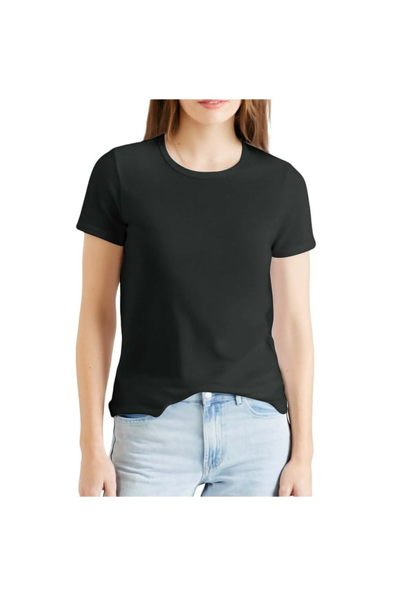 Short Sleeve Tops for Women Spring Fashion Clothing Loose Fit Clothes Cozy Womens Blouses Black