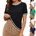thumbnail image 1 of Short Sleeve Tops for Women Striped Colorblock Crewneck T-shirts Loose Fit Casual Summer Tee Shirts (XL, Black), 1 of 8