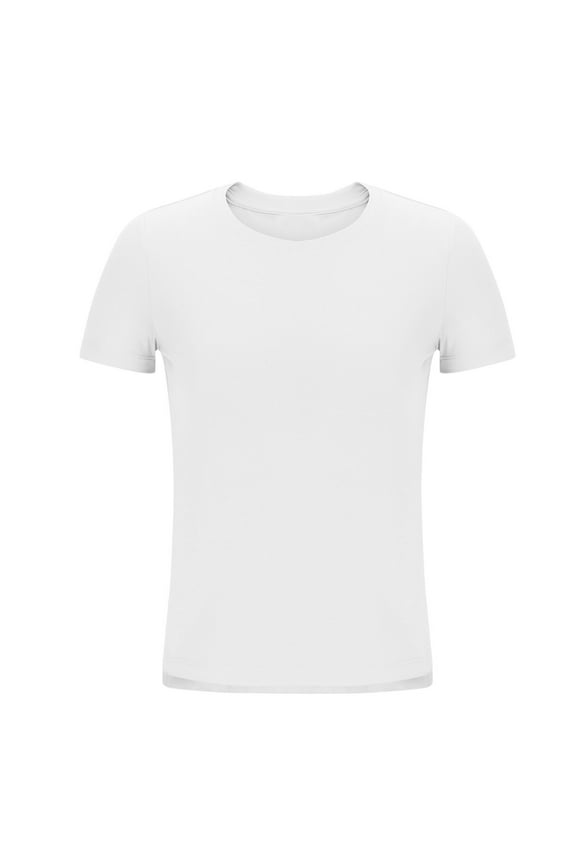 Short Sleeve Tops for Women Summer Trendy Plain Tshirts Crew Neck Base Tee Casual Workout Tees (S, White)