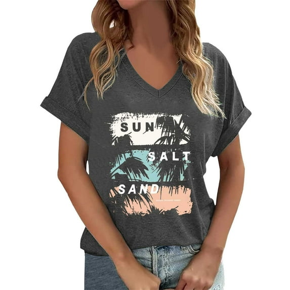 Short Sleeve Tshirts Shirts For Women Graphics Print Classic Elegant Casual T Shirts Comfy Soft Spring Blouses Pullover Outfits Grey M