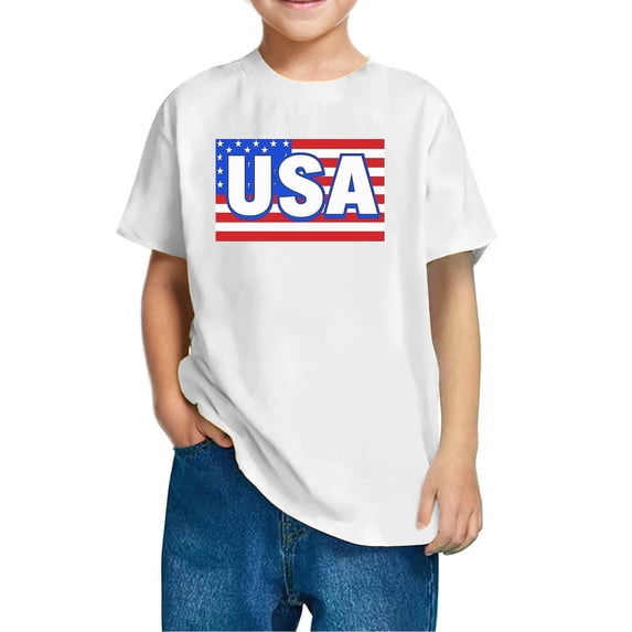 Short Sleeve Tshirts for Children Boy Girl Fall Summer Boat Neck Independence Day Graphic Brunch Tops T shirt Child 2026 Clothing Trendy 9 Years