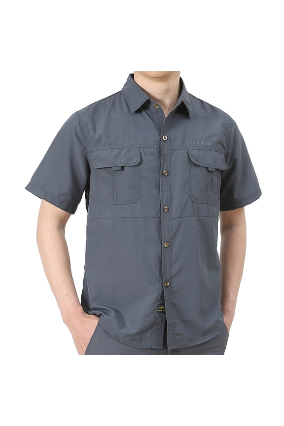 Short Sleeve Utility Athletic Embroidered Pocket Button Down Shirts For Men Summer Performance Relaxed Weekend Errands Travel Outdoor Daily Wear Smart Casual Easy Outfit
