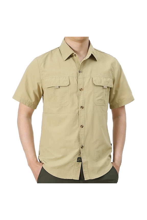 Short Sleeve Utility Athletic Embroidered Pocket Button Down Shirts For Men Summer Performance Relaxed Weekend Errands Travel Outdoor Daily Wear Smart Casual Easy Outfit