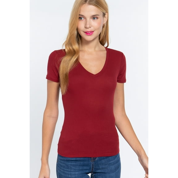 Short Sleeve V-Neck Rib Top