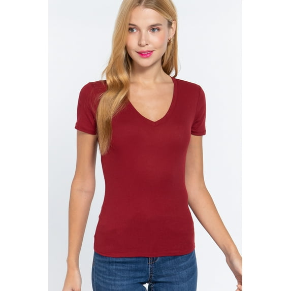 Short Sleeve V-Neck Rib Top