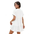 thumbnail image 1 of Short Sleeve V Neck Ruffle Hem Dress White S, 1 of 7