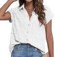 thumbnail image 1 of Short Sleeve V Neck Summer Blouse Collared Button Down 3D Dots Shirt for Women, 1 of 16