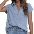 thumbnail image 1 of Short Sleeve V Neck Summer Blouse Collared Button Down 3D Dots Shirt for Women, 1 of 16
