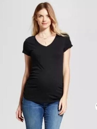 Short Sleeve V Neck T-Shirt Isabel Maternity Side Shirred Maternity Medium