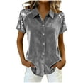thumbnail image 1 of Short Sleeve V Neck T Shirts Womens Velvet Summer Business Casual Dressy Tops Henley Loose Fit Basic Spring Outfit Gray XL, 1 of 5