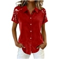 thumbnail image 1 of Short Sleeve V Neck T Shirts Womens Velvet Summer Business Casual Dressy Tops Henley Loose Fit Basic Spring Outfit Red L, 1 of 6