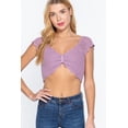 thumbnail image 1 of Short Sleeve V-neck Front Knot Detail Sweater Knit Crop Top, 1 of 5