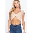 thumbnail image 1 of Short Sleeve V-neck Front Knot Detail Sweater Knit Crop Top, 1 of 5