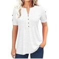 thumbnail image 1 of Short Sleeve V-neck Women Button Henley Blouse Tops Summer Pleated Casual Blouse Shirt, 1 of 4