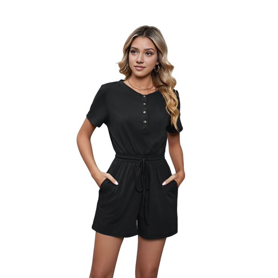Short Sleeve Waist Rompers