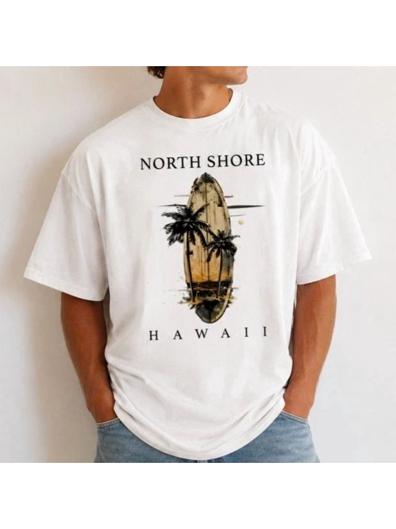 Short Sleeve With North Shore Hawaii Elements Surfboar Casual Look For Everyday Moments T-Shirt, Size S-5XL