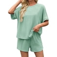 thumbnail image 1 of Short Sleeve Women 2 Pieces Matching Sets Ribbed Tops and Shorts Lounger Sets, 1 of 6