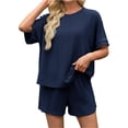 thumbnail image 1 of Short Sleeve Women 2 Pieces Matching Sets Ribbed Tops and Shorts Lounger Sets, 1 of 6