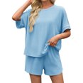 thumbnail image 1 of Short Sleeve Women 2 Pieces Matching Sets Ribbed Tops and Shorts Lounger Sets, 1 of 6