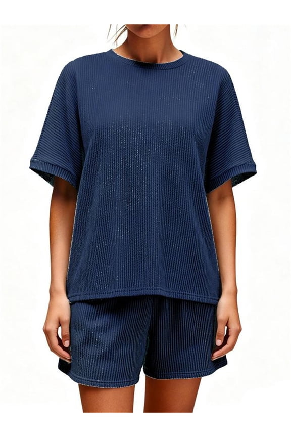 Short Sleeve Women 2 Pieces Matching Sets Ribbed Tops and Shorts Lounger Sets