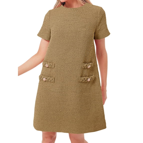 Short Sleeve Women A-Line Casual Wool Dress