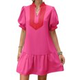 thumbnail image 1 of Short Sleeve Women Color Block V Neck Ruffle Mini Dress, 1 of 6