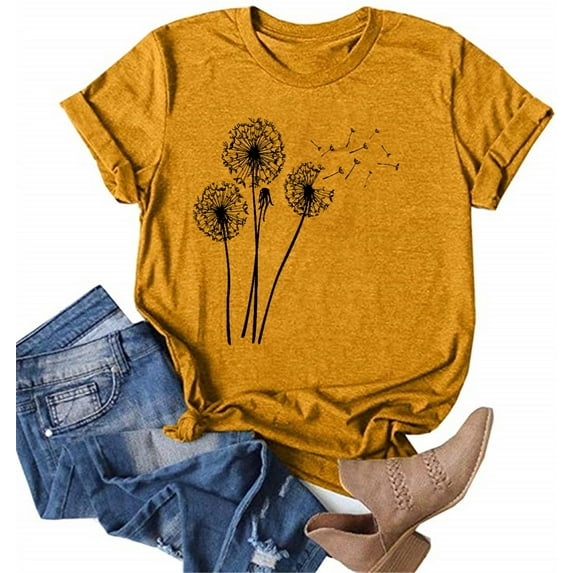 Short Sleeve Women Dandelion Pringting T Shirt Female Summer Casual Tops