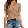 thumbnail image 1 of Short Sleeve Women V-neck Solid Button Down Knit Cardigan Tops, 1 of 4