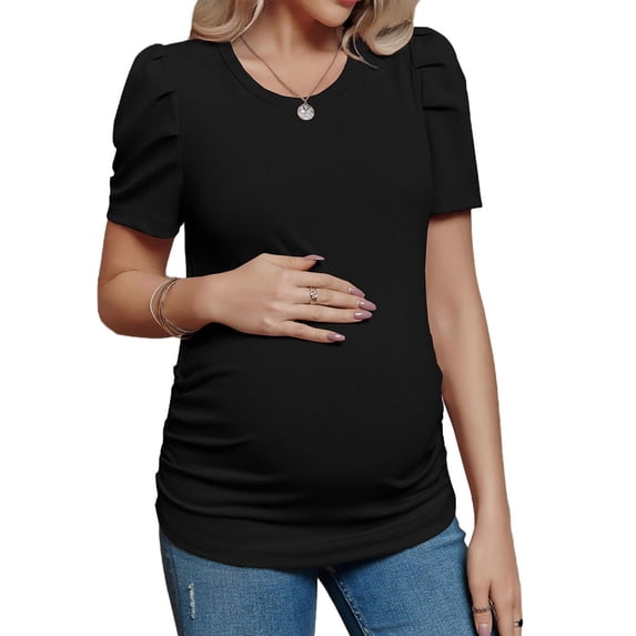 Short Sleeve Women's Maternity Shirt Casual Puff Sleeve Knit Tops