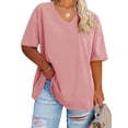 thumbnail image 1 of Short Sleeve Women's Plus Size Solid Color V-neck Casual Loose T-shirt Tops, 1 of 5