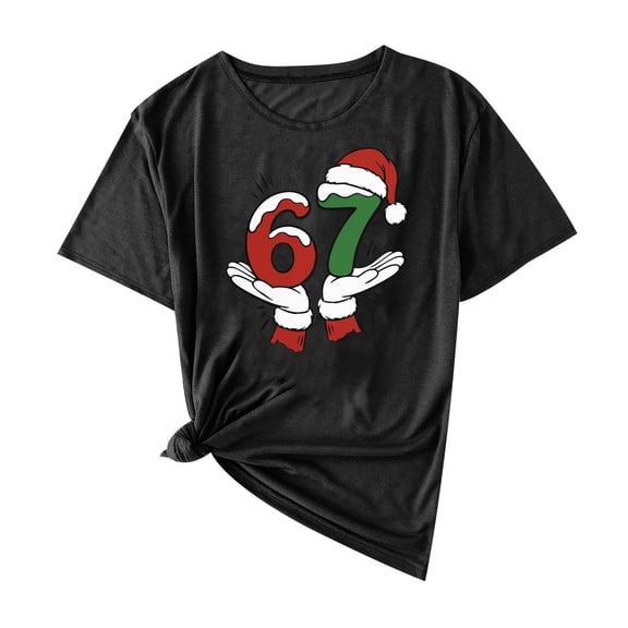 Short Sleeve Womens Shirts 6 7 Number with Christmas Hat Tshirt 2025 Holiday Outfit Tops Blouses