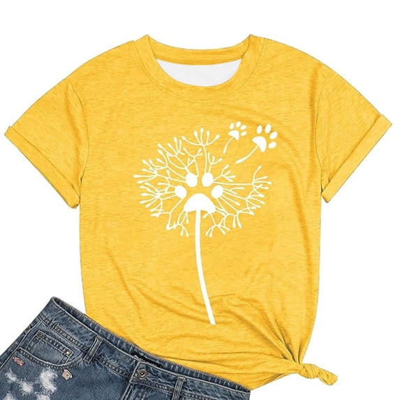 Short Sleeve Womens Tees Dandelion Print Basic Spring Summer T Shirts Casual Crew Neck 2026 Fashion Tops