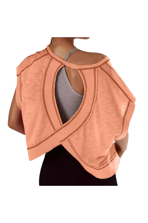 Short Sleeve Workout Shirts for Women Backless Short Sleeve Yoga Shirts Slouchy Crop Top Casual Running Tees for Pilates