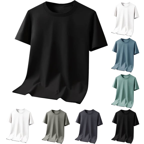 Short Sleeve Workout T-Shirts Men's Casual Fashionable Breathable Sweatshirt Solid Color Half Sleeve Round Neck Black Xxl